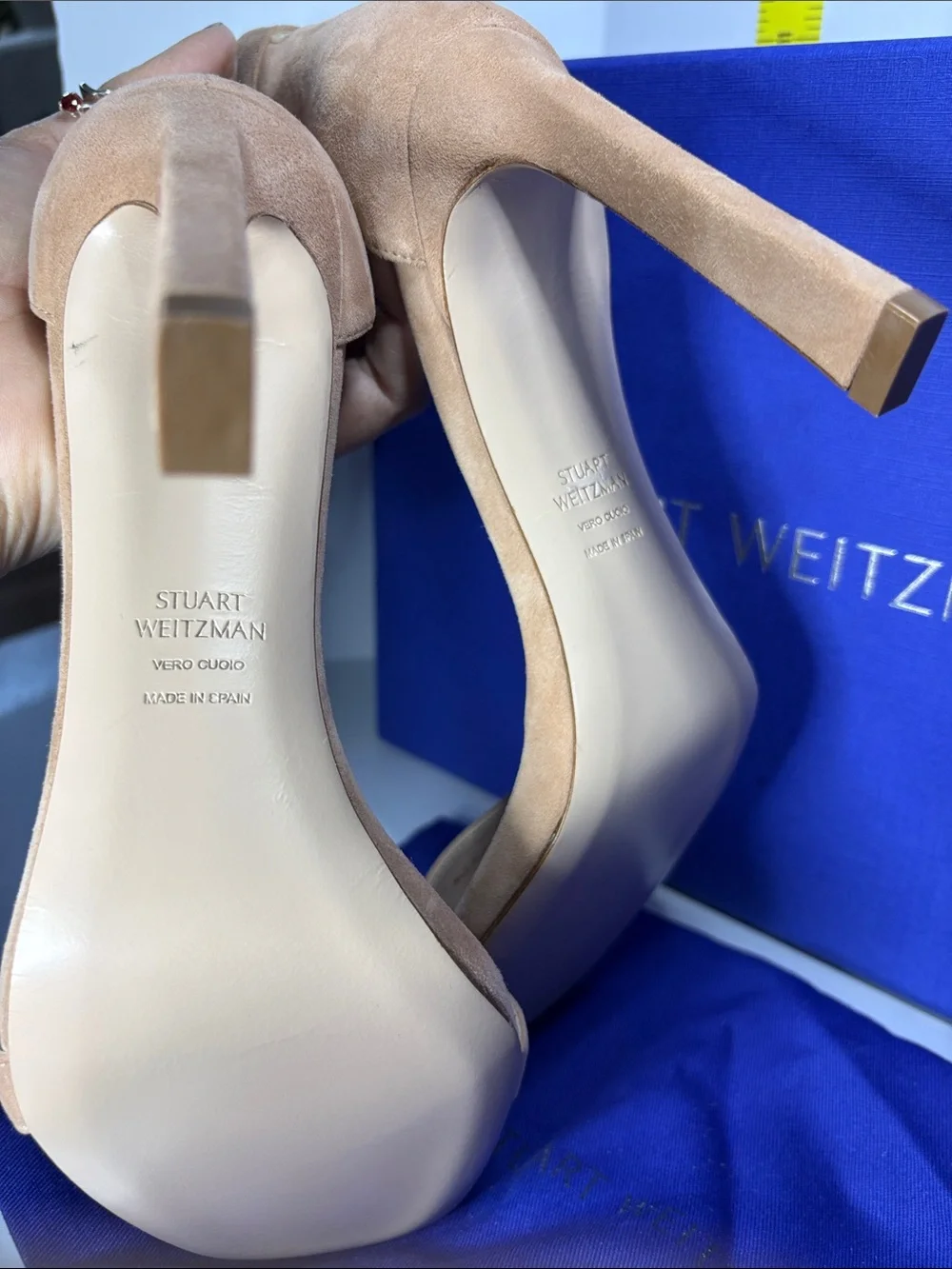 NWT Stuart Weitzman Tan Suede‎ Ankle-Strap Stiletto Sandals 7.5